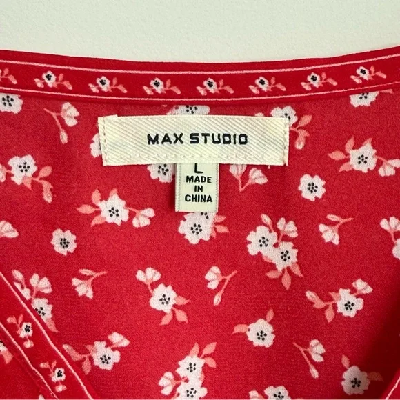 Max Studio Red Floral Tie Waist Angel Sleeve Kimono Style Blouse Size Large - Picture 6 of 11